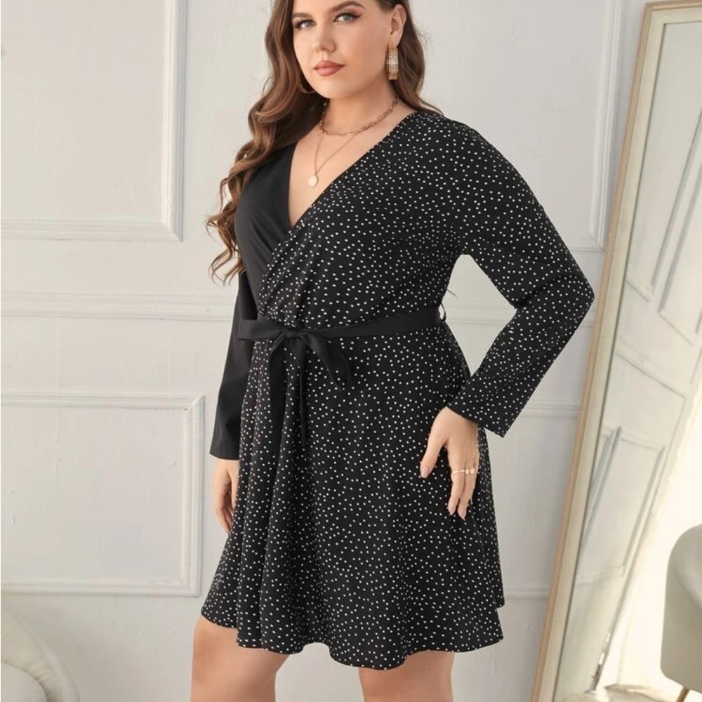 Black Polka Dot Wrap Dress